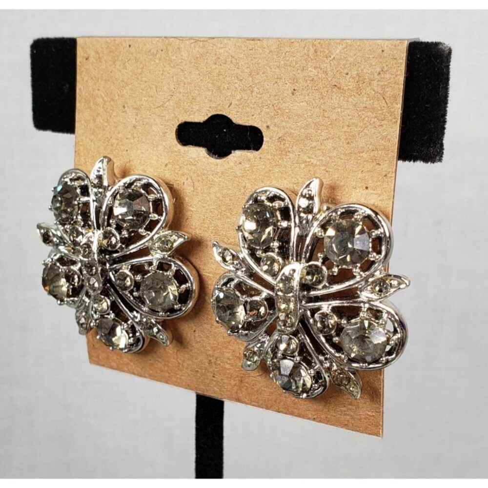 Vintage RARE Coro 1940's Dramatic Decadent Diamond Rhinestone Clip On Earrings - Picture 6 of 16